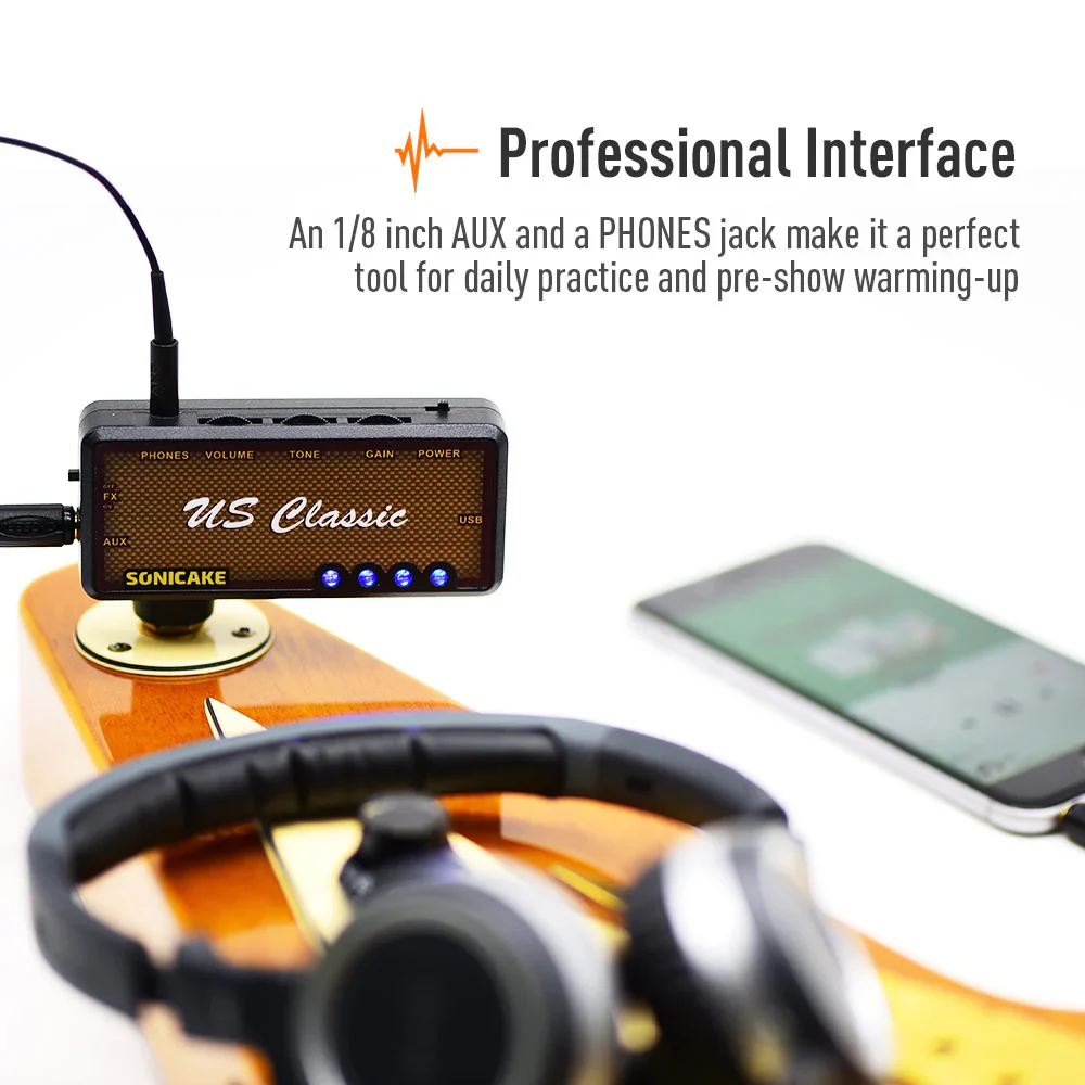 AMPLIFICADOR GUITARRA ELECTRICA PORTATIL SONICAKE CON AUDIFONO, US CLASSIC QAP-2E - Image 3